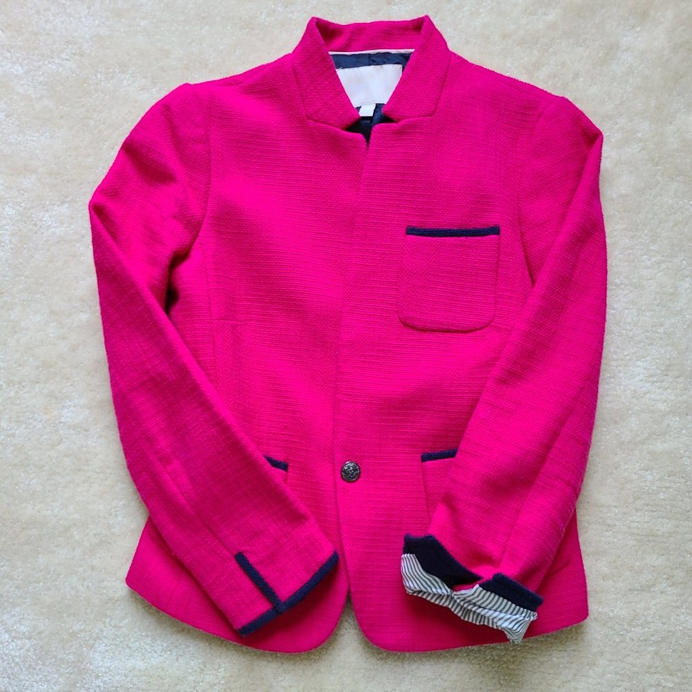 EUC BR Pink Collarless Blazer w/ Navy Trim - Size 4